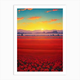 Sunset Over A Field Of Poppies Art Print