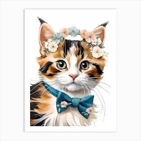 Calico Kitten Wall Art Print With Floral Crown Girls Bedroom Decor (4)  Art Print