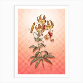 Turban Lily Vintage Botanical in Peach Fuzz Tartan Plaid Pattern n.0331 Art Print