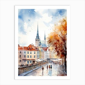 Tallinn Estonia In Autumn Fall, Watercolour 3 Art Print
