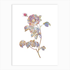Stained Glass Vintage Rose Mosaic Botanical Illustration on White Art Print