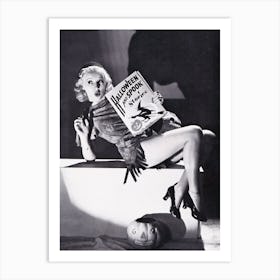 Pin Up Girl Posing With Halloween Spooky Book Art Print