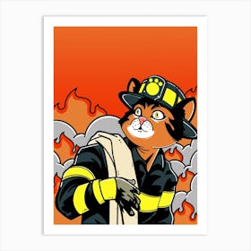 Firefighters Cats Art Print