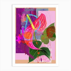 Flamingo Flower (Anthurium) 4 Neon Flower Collage Art Print