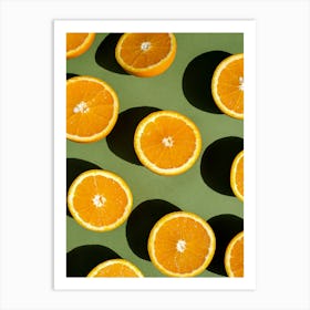 Orange Slices On Green Background Art Print