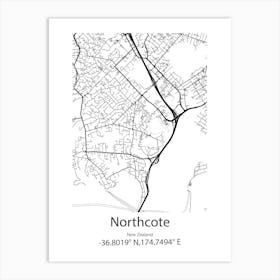 Northcote,New Zealand Minimalist Map Art Print