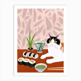 Cat And Sushi 3 Art Print