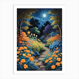 Floral Night Garden Scene (4) Art Print