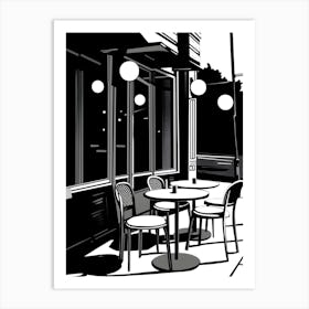 Black And White Illustration Of A Cafe Art Print