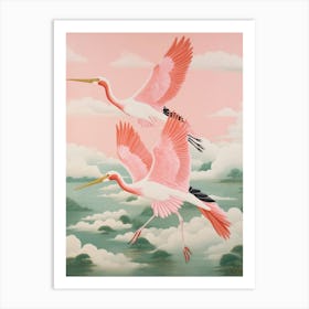 Vintage Japanese Inspired Bird Print Stork 3 Art Print