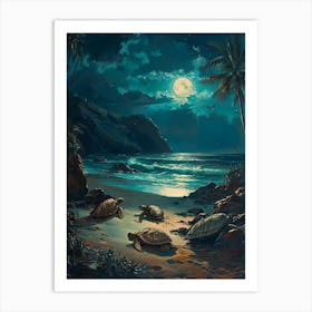 Sea Turtles In The Moonlight 4 Art Print