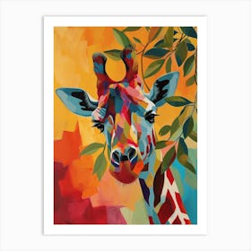 Colourful Giraffe In The Leaves Oil Painting Inspired 4 Art Print