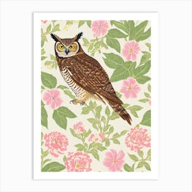 Great Horned Owl William Morris Style Bird Art Print