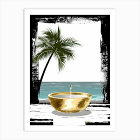 Gold Bowl On The Beach Vector Art Print