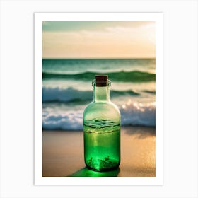 Green Bottle On The Beach 2 Art Print