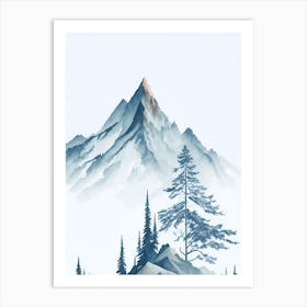 Mountain And Forest In Minimalist Watercolor Vertical Composition 337 Art Print