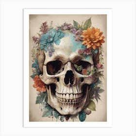 Floral Skull Vintage Painting (42) Art Print