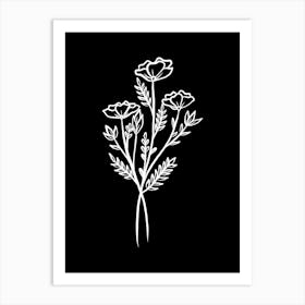 White Flowers On A Black Background Art Print