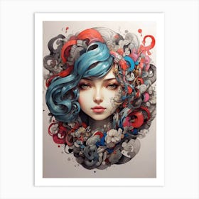 Girl With Blue Hair Art Print