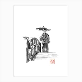 Samurai On The Bridge Art Print