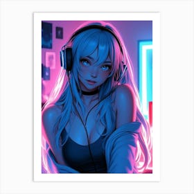 Anime Girl With Headphones Art Print