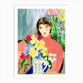 Girl With Flowers 1 Art Print