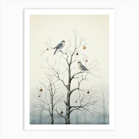 Birds Perching In A Tree Winter 6 Art Print