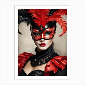 A Woman In A Carnival Mask, Red And Black (8) Art Print