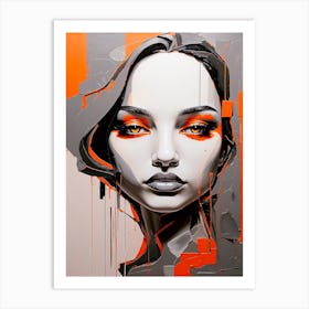 Girl, Abstraction Orange Art Print