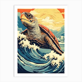 Sea Turtle Animal Drawing In The Style Of Ukiyo E 3 Art Print