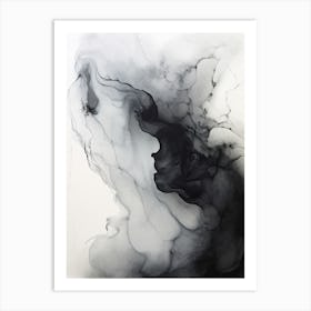 White And Black Flow Asbtract Painting 1 Art Print