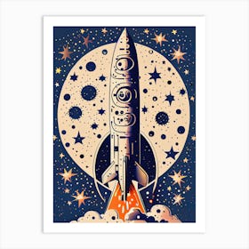 Retro Space Rocket Launch Illustration 1 Affiche