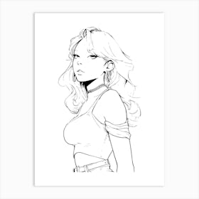 Girl With Long Hair Minimalist One Line Illustration Art Print