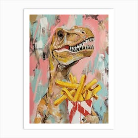 Pastel Pink & Blue Dinosaur Eating Fries Art Print