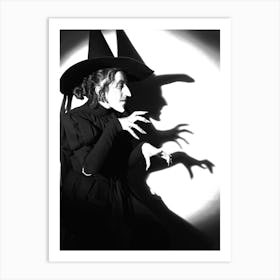 Wicked Witch, Black and White Old Photo, Vintage Halloween Wall Decor Art Print