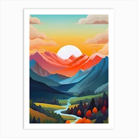 Landscape With Mountains And River Art Print