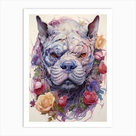 Dog With Roses 1 Art Print