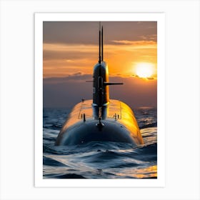 Submarine At Sunset-Reimagined 12 Art Print