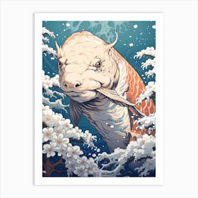 Sea Turtle Animal Drawing In The Style Of Ukiyo E 2 Art Print