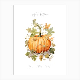 Hello Autumn Musque De Provence Pumpkin Watercolour Illustration 2 Art Print