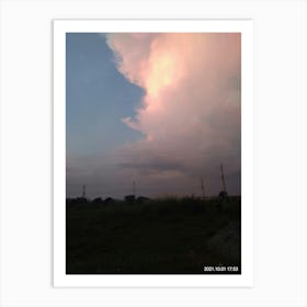 White fluffy clouds over the plain field Art Print