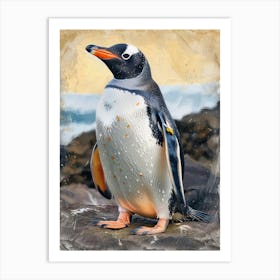 Galapagos Penguin Grytviken Colour Block Painting 1 Art Print