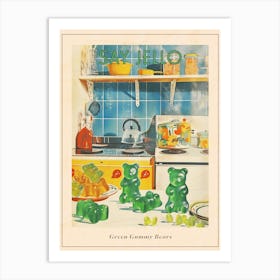 Green Gummy Bears In The Retro Kitchen Poster Art Print