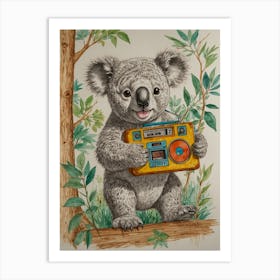 Koala With Boombox Art Print