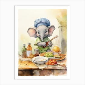 Elephant Painting Cooking Watercolour 2 Art Print