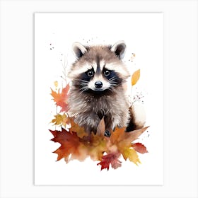 A Raccoon Watercolour In Autumn Colours 2 Art Print