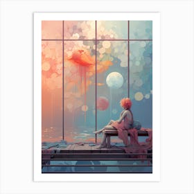 Girl Sitting On A Bench Art Print