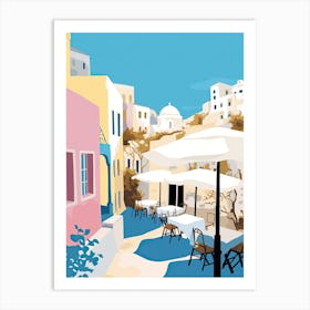 Santorini, Greece, Flat Pastels Tones Illustration 1 Art Print