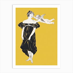 Vintage Flapper Woman With Cupid Art Print, Edward Penfield Art Print