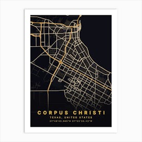 Corpus Christi Texas USA Black And Gold Map Art Print